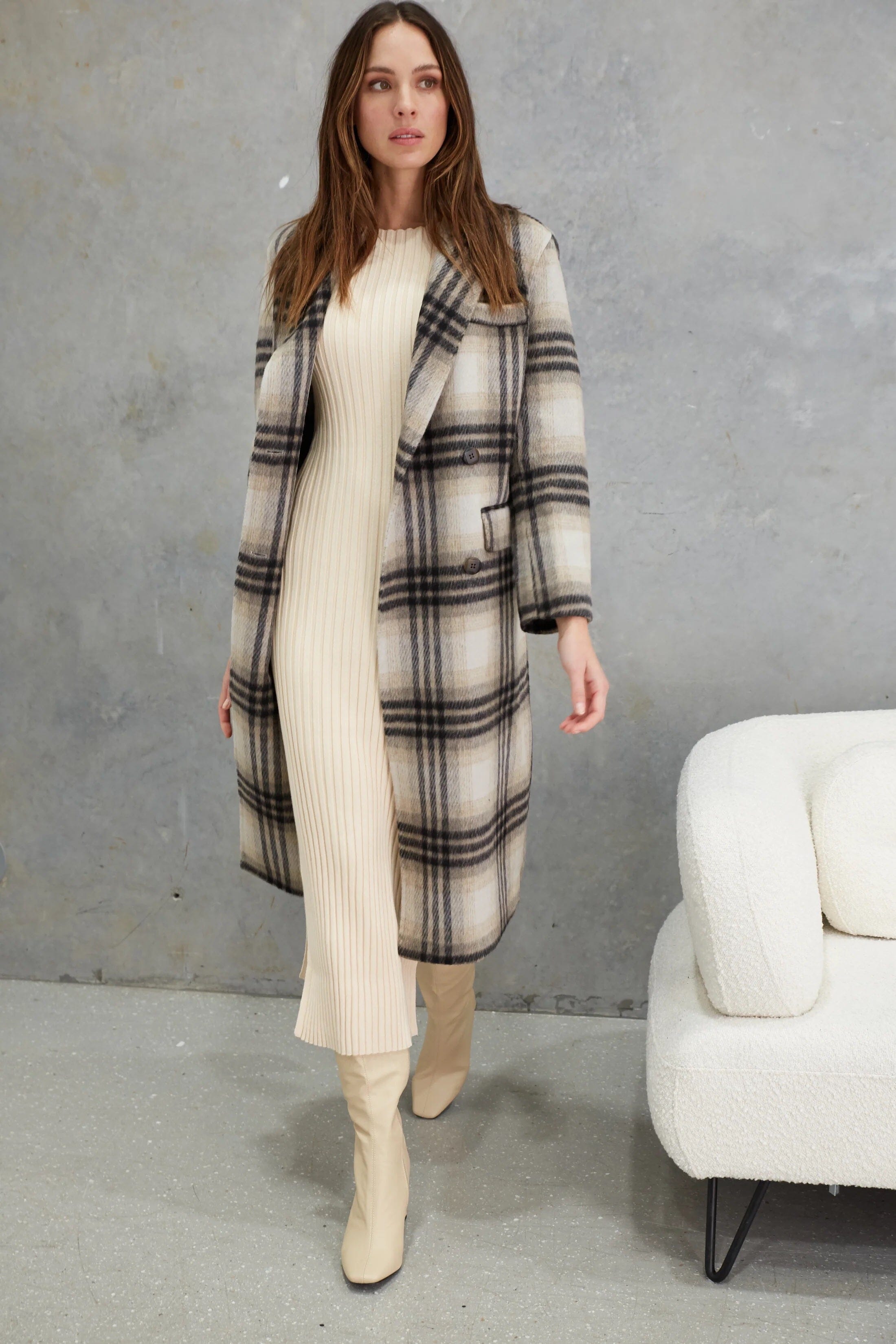 Birds of a Feather Marcella Alpaca Wool Coat - Check Birds of A Feather