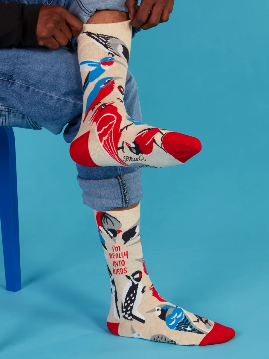BlueQ Men's Crew Socks - Really into Birds
