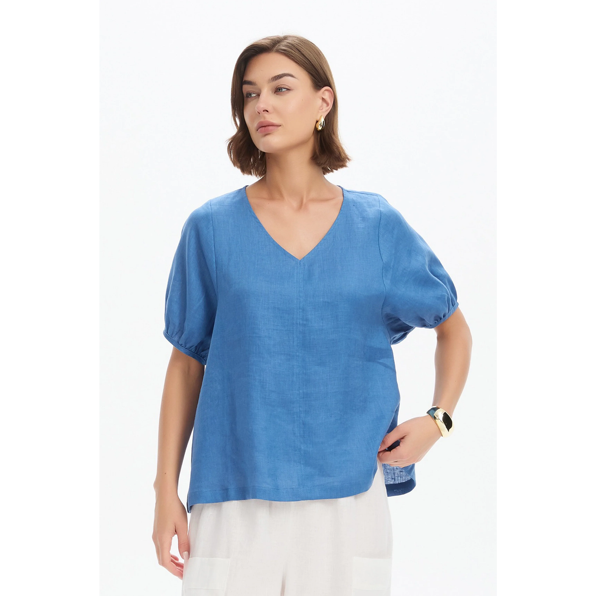 Tirelli Bishop Sleeve Top - Coastal Blue