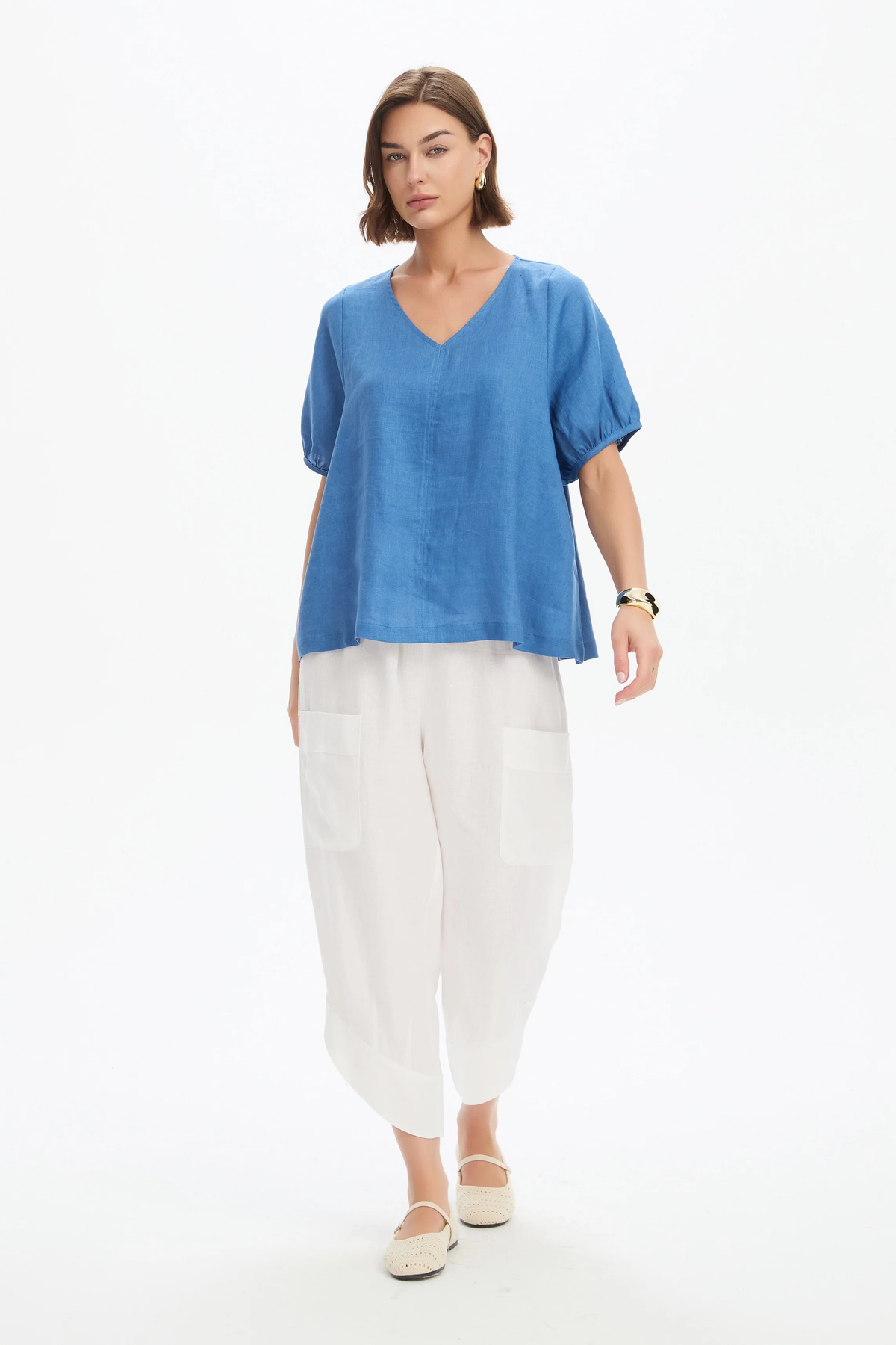 Tirelli Bishop Sleeve Top - Coastal Blue Tirelli
