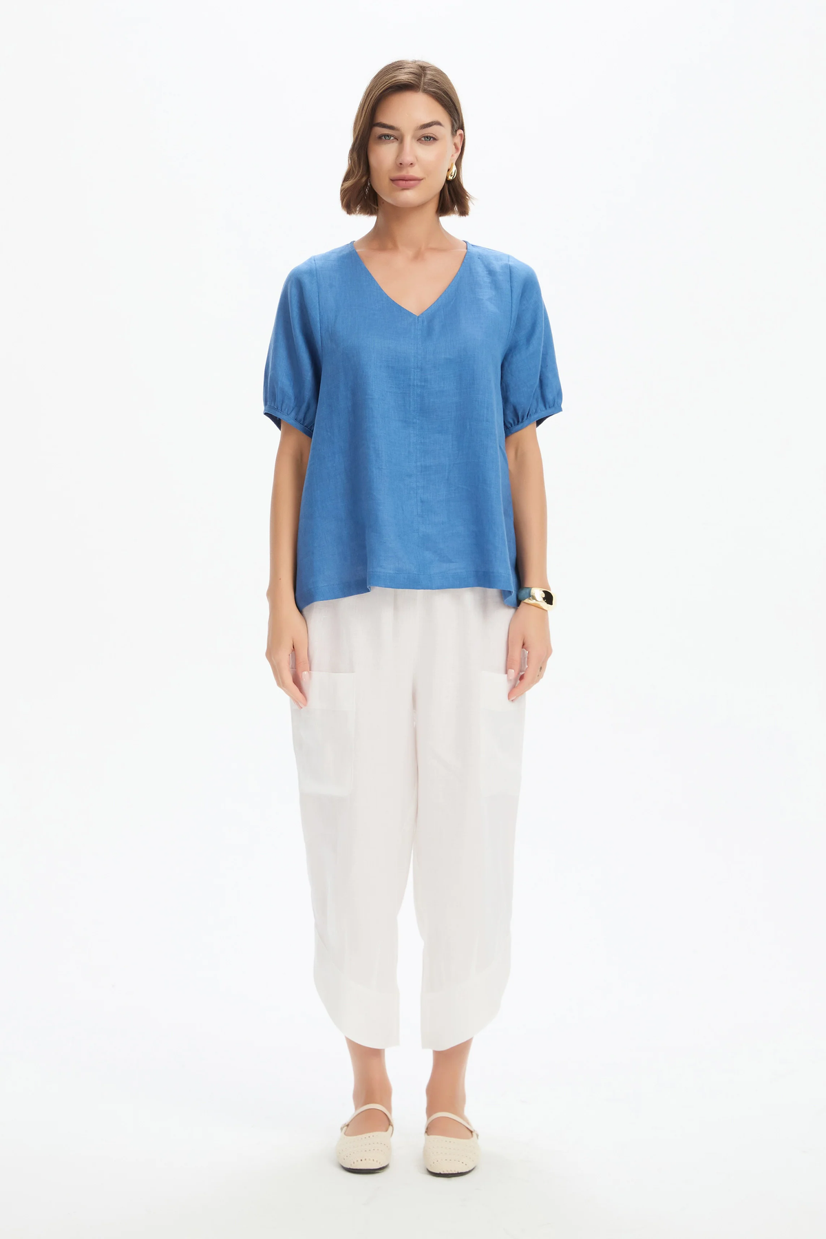 Tirelli Bishop Sleeve Top - Coastal Blue Tirelli