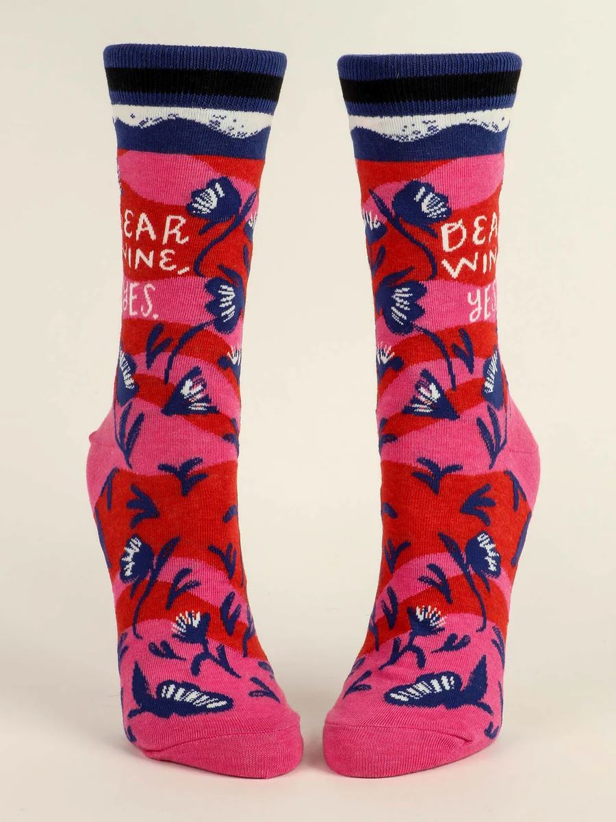 Blue Q Women's Crew Socks - Dear Wine, Yes Blue Q