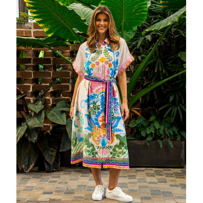 Aarav Midi Dress - White Multi