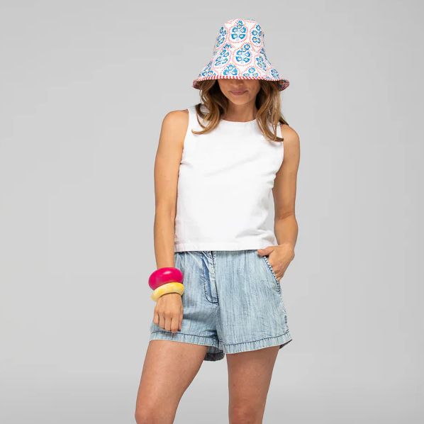 Boom Shankar Reversible Bucket Hat Wide Brim - Emilia Blue/White Boom Shankar