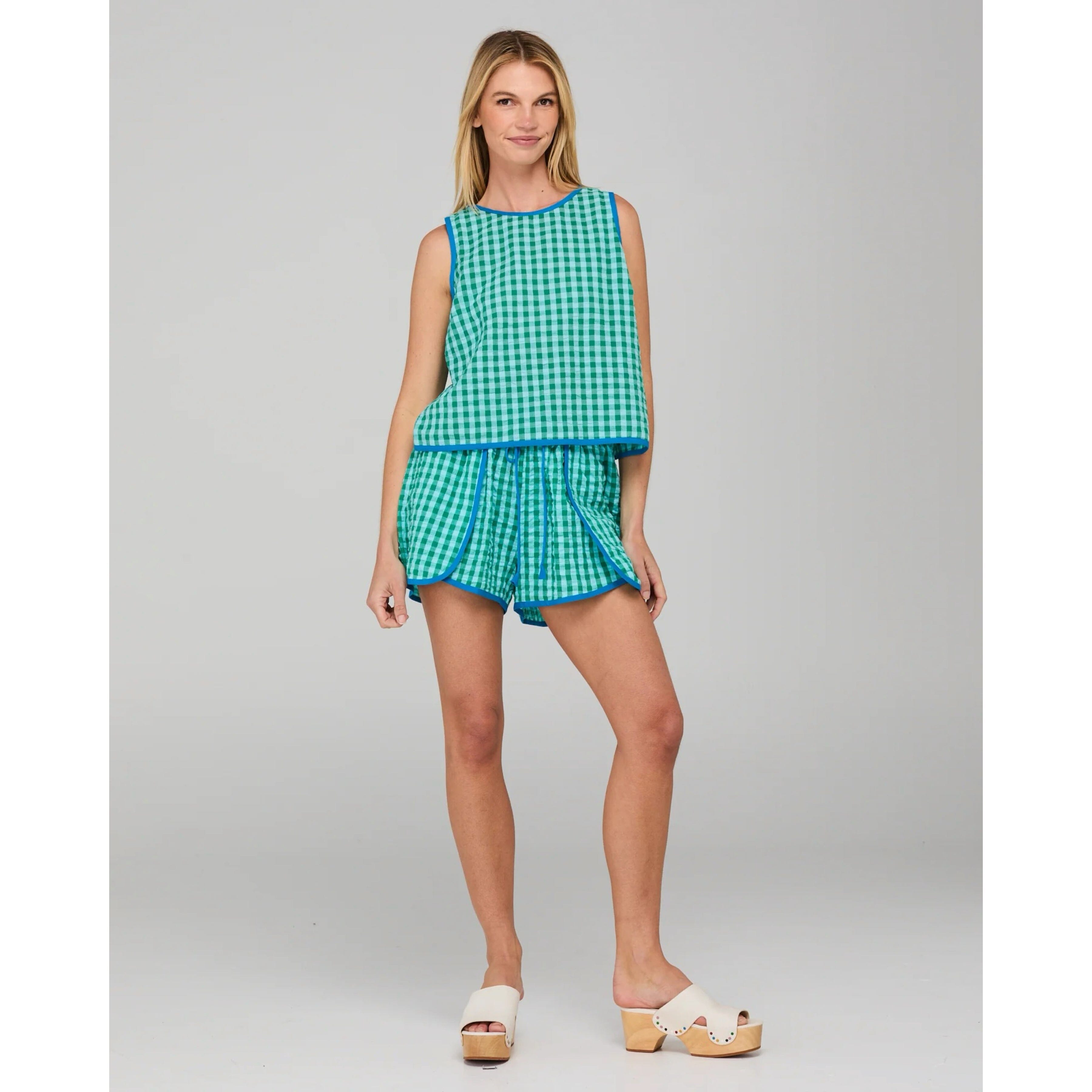 Boom Shankar Rose Top - Green Seersucker Boom Shankar