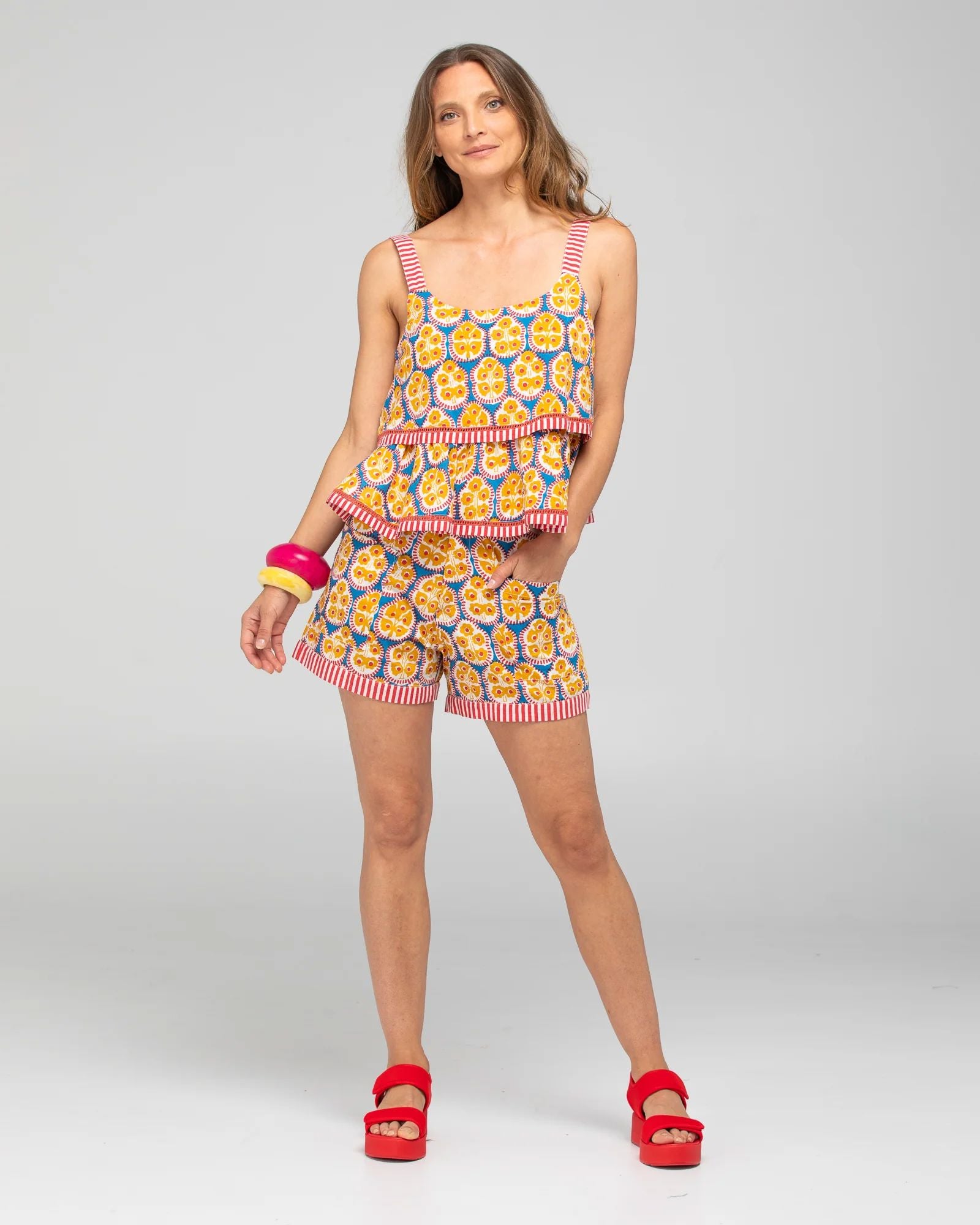 Boom Shankar Splice Patch Short - Emilia Blue Women's Shorts Boom Shankar 