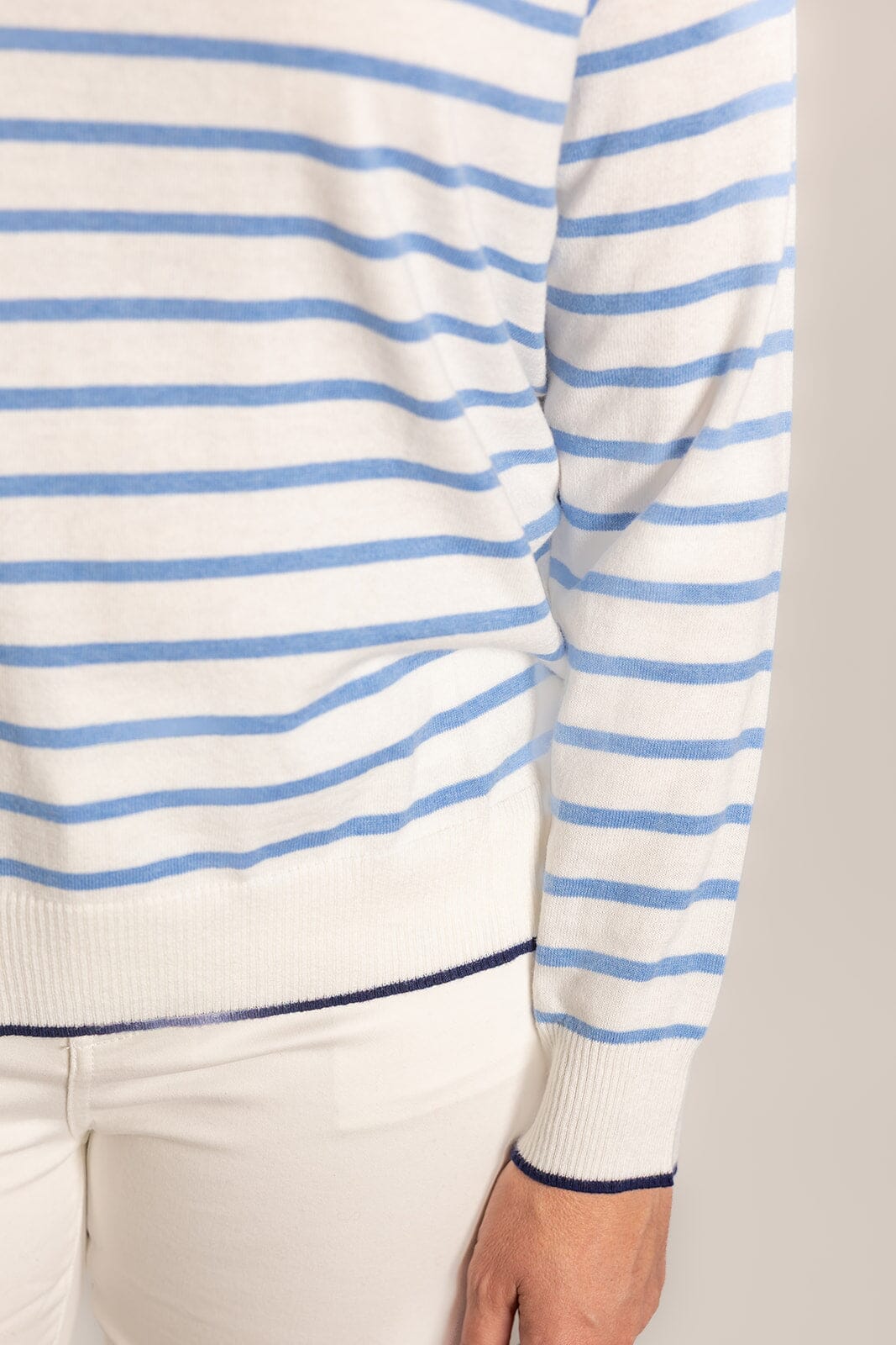 Bow & Arrow Cotton/Cashmere Crew Neck - White/Blue Stripe Bow & Arrow