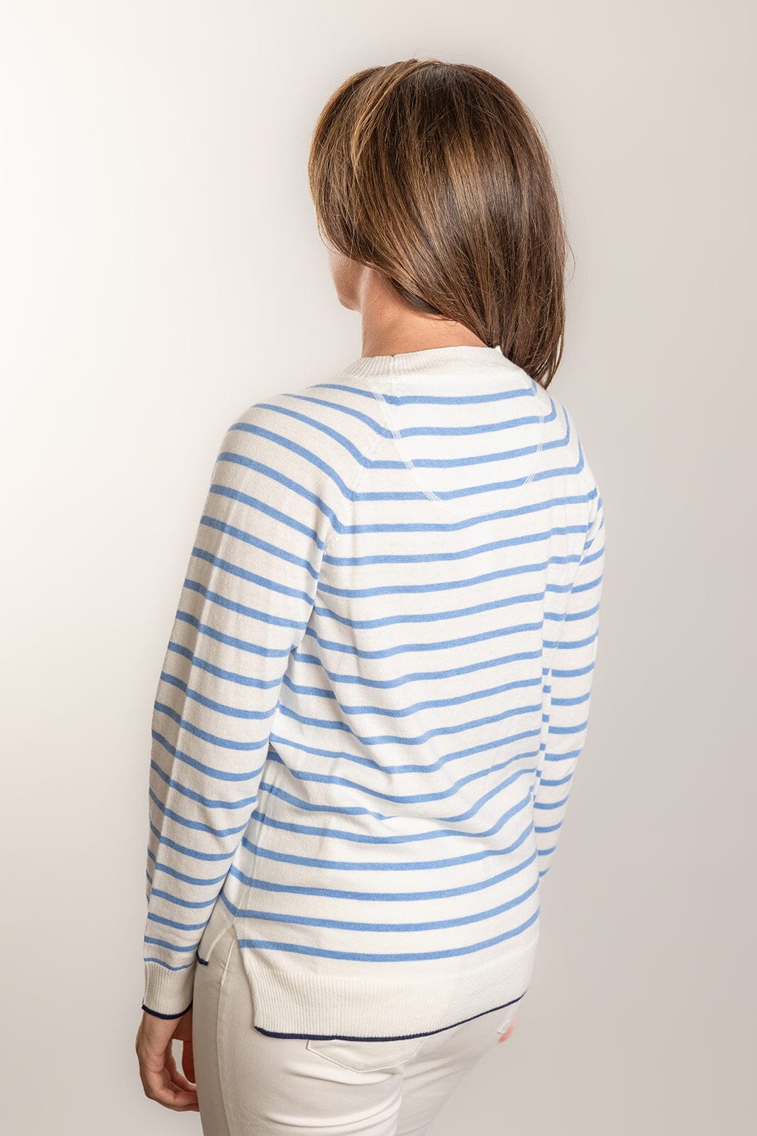 Bow & Arrow Cotton/Cashmere Crew Neck - White/Blue Stripe Bow & Arrow