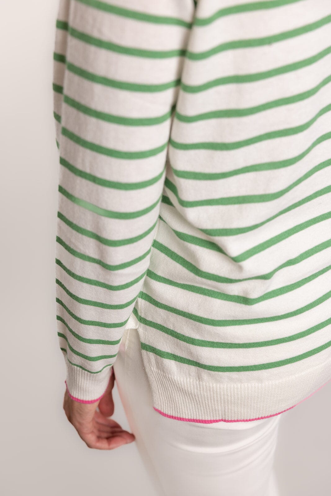 Bow & Arrow Cotton/Cashmere Crew Neck - White/Green Stripe Bow & Arrow