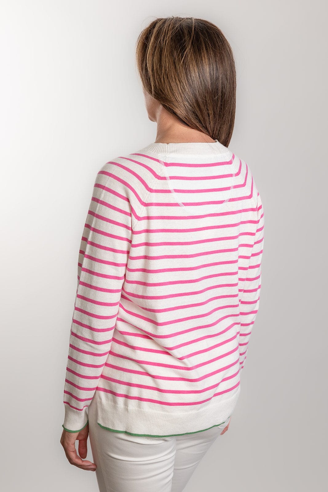 Bow & Arrow Cotton/Cashmere Crew Neck - White/Pink Stripe Bow & Arrow