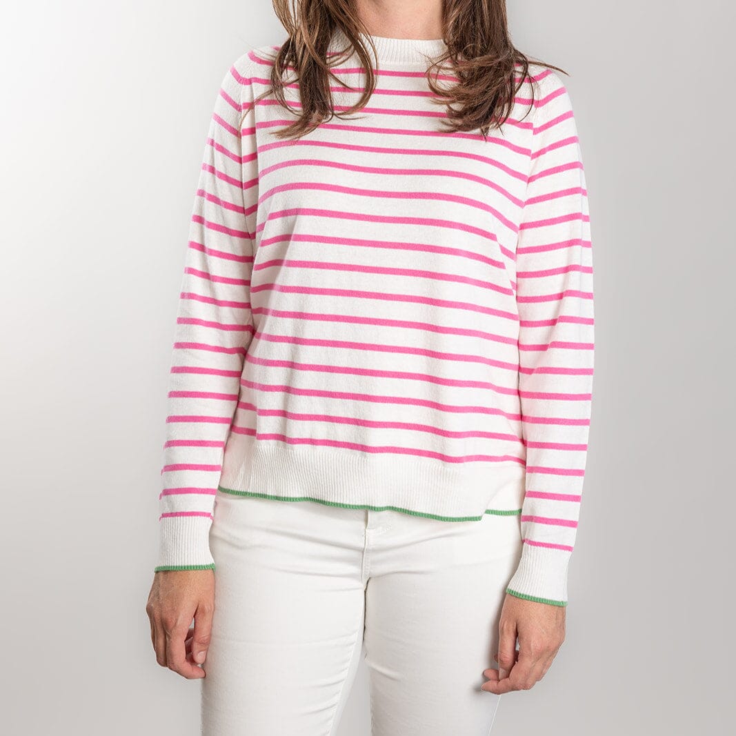 Bow & Arrow Cotton/Cashmere Crew Neck - White/Pink Stripe Bow & Arrow