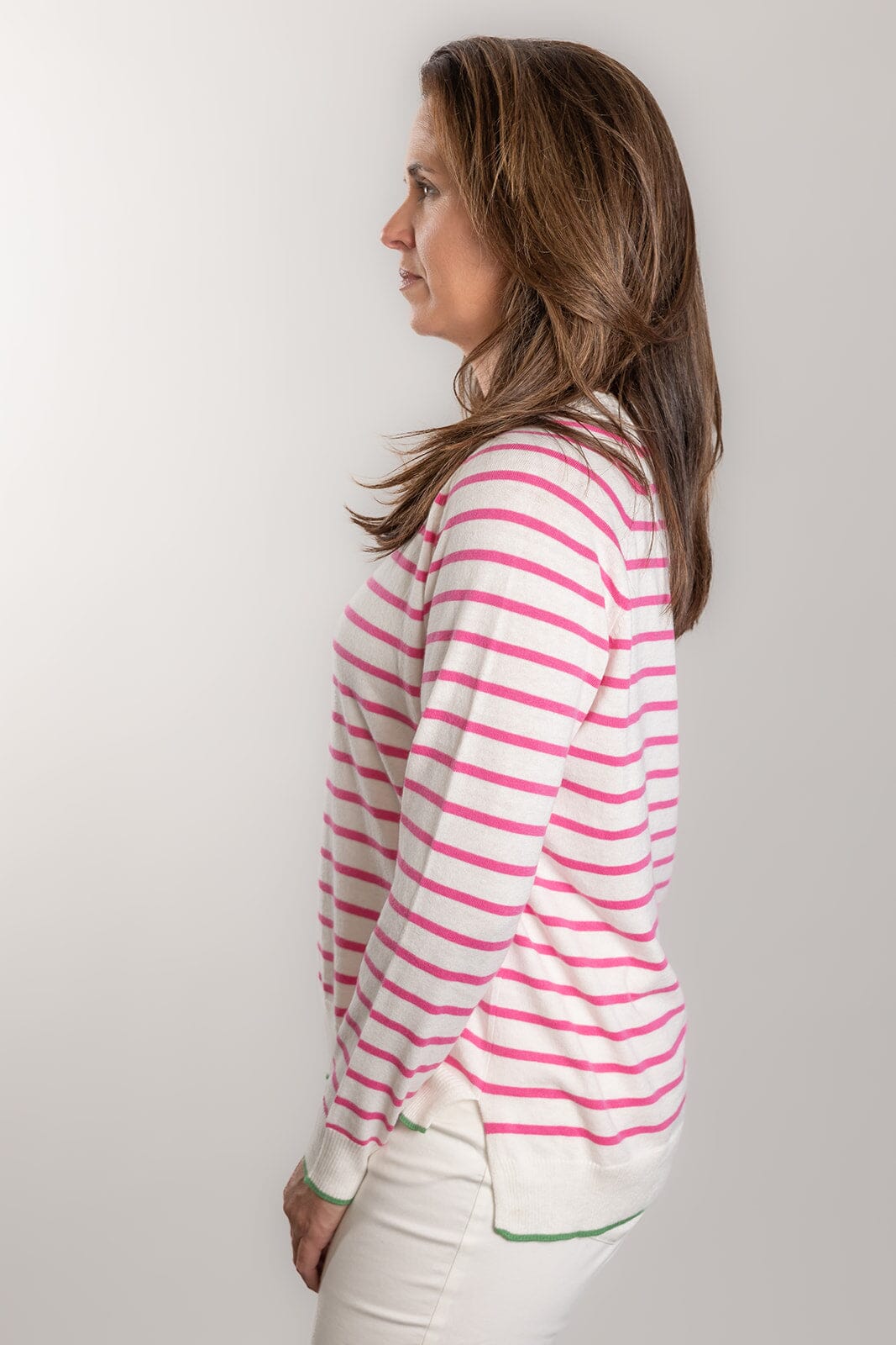 Bow & Arrow Cotton/Cashmere Crew Neck - White/Pink Stripe Bow & Arrow