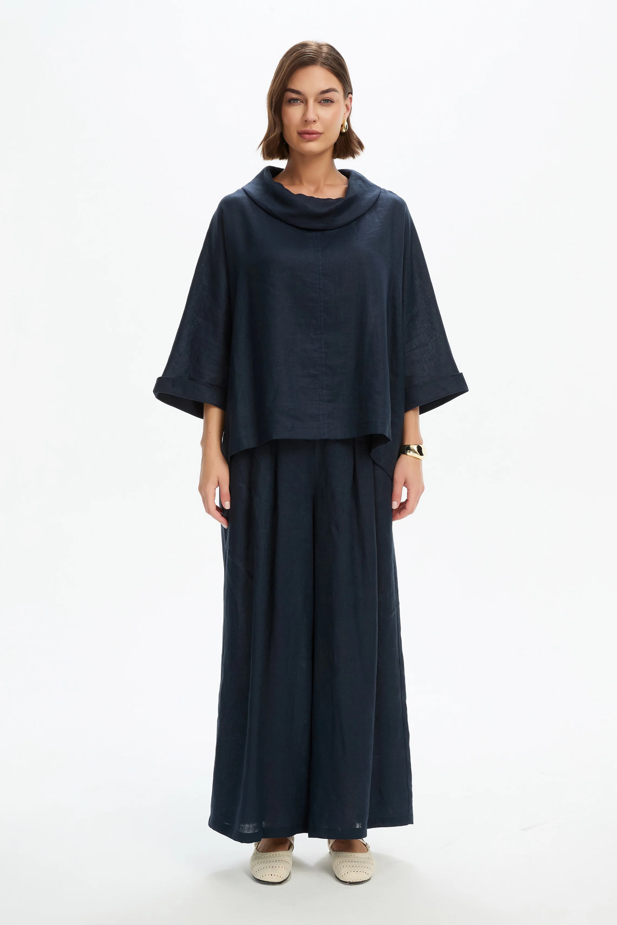 Tirelli Funnel Neck Boxy Top - Navy Tirelli