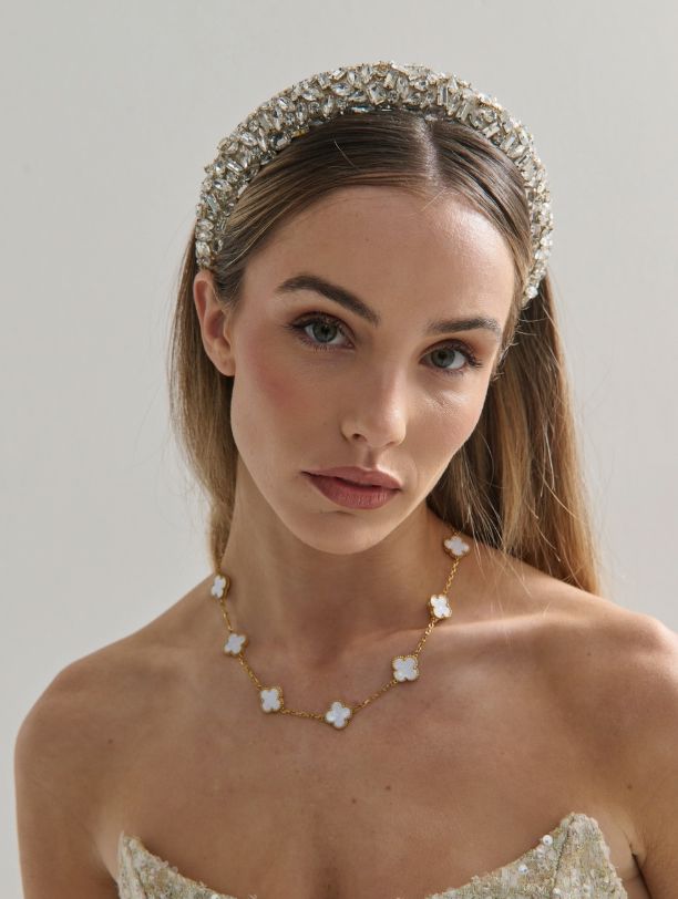 Charlotte 18K Gold Plated Clover Necklace in White Angels Whisper Accessories