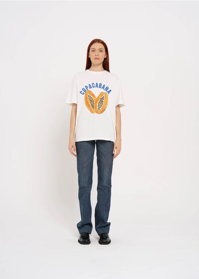 Copacabana Tee - White Oversized T-shirt with Pawpaw Print from Maku Eclectic House