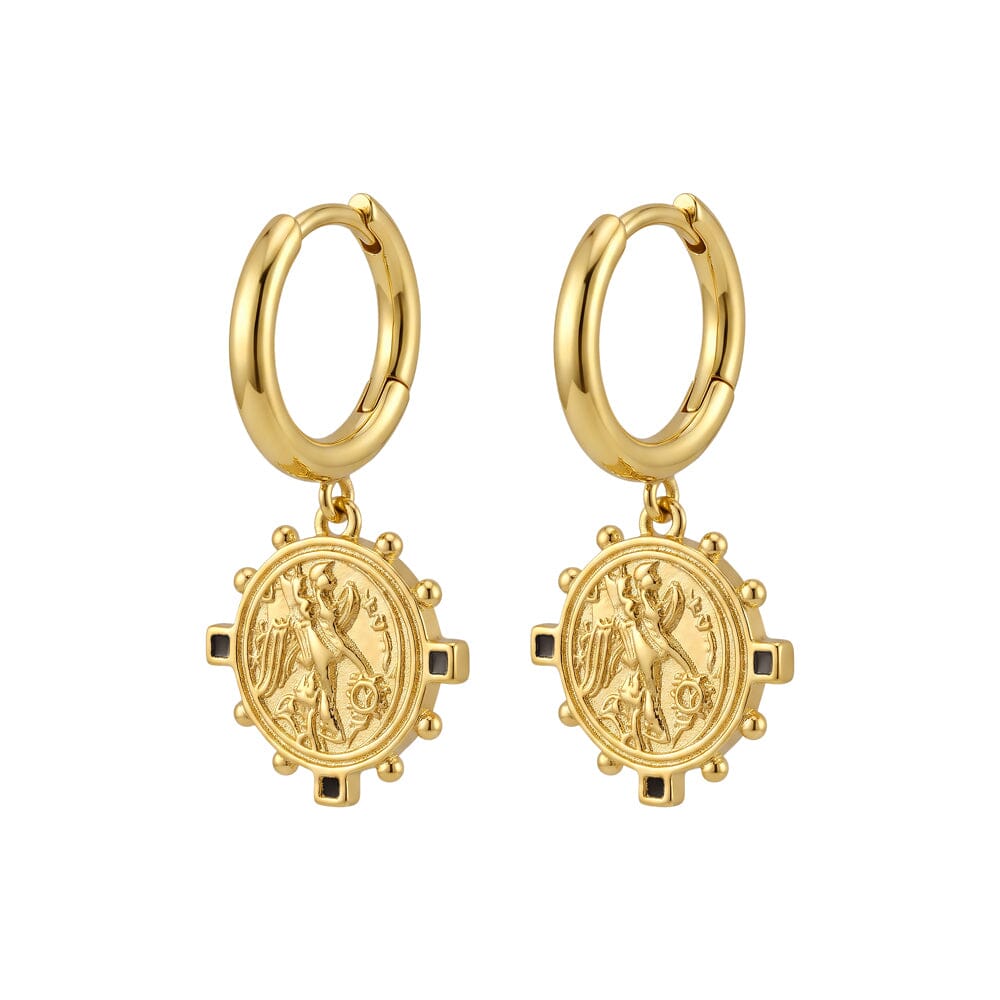 DPI Premium gold plated brass Roman style sun disc huggie earrings Earrings DPI Jewellery 