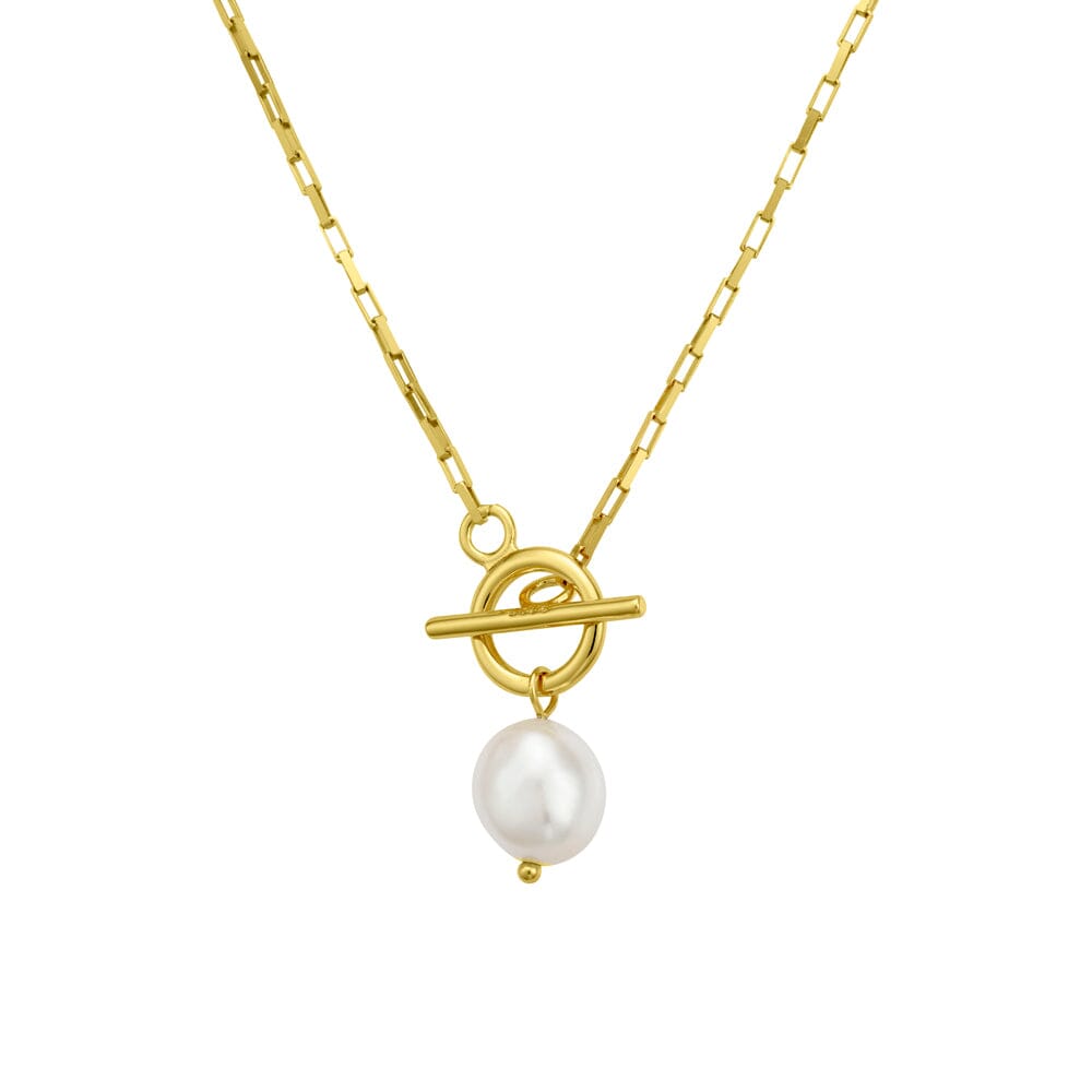 DPI Premium plated brass fine open box chain necklace with freshwater pearl Necklace DPI Jewellery 