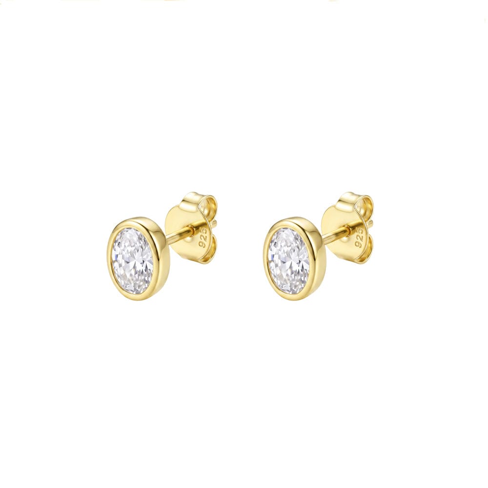 DPI Sterling silver Gold plated petite oval bezel set CZ stud earrings Earrings DPI Jewellery 