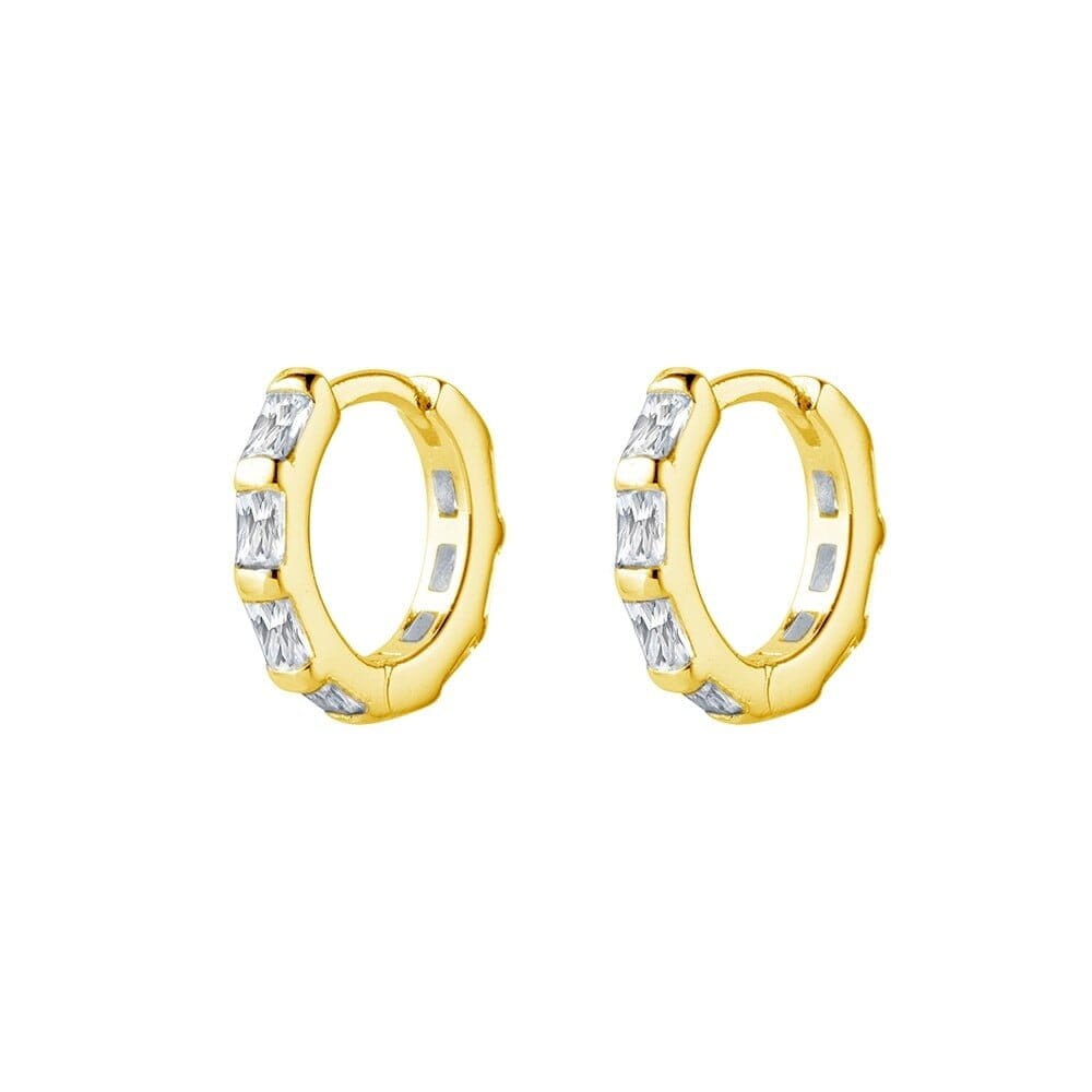 DPI Sterling silver gold platted CZ baguette stone set huggies earrings Huggie Earrings DPI Jewellery 