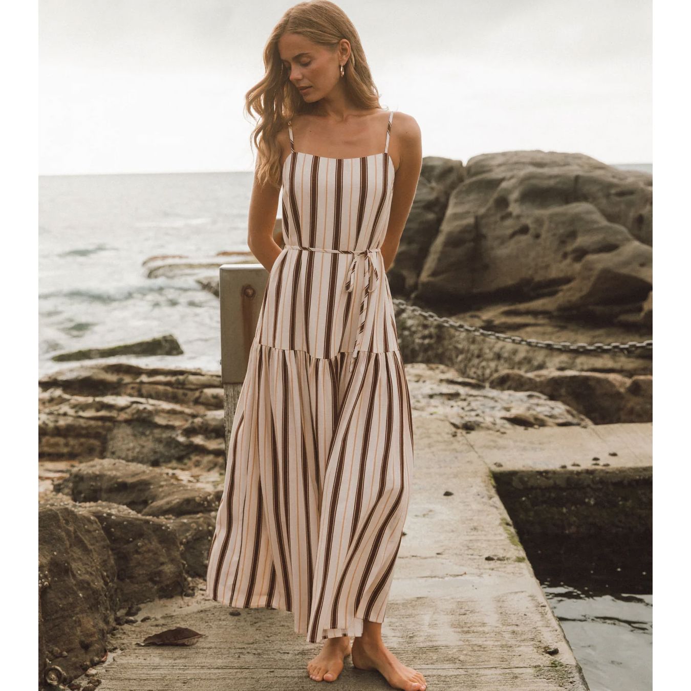 Ebby & I Line Motion Maxi Dress - Brown Stripe Ebby & I
