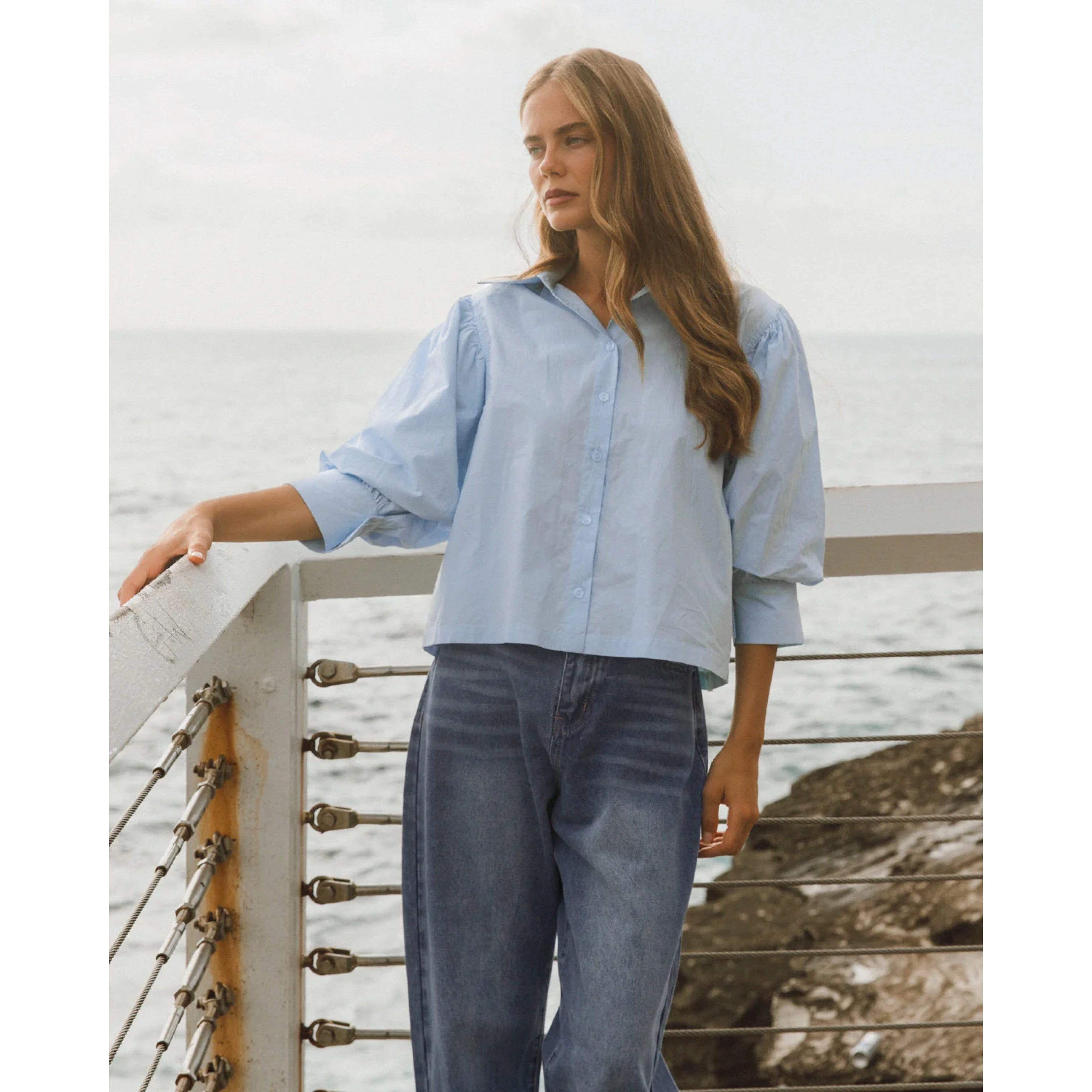 Ebby & I White Star Shirt - Blue Ebby & I