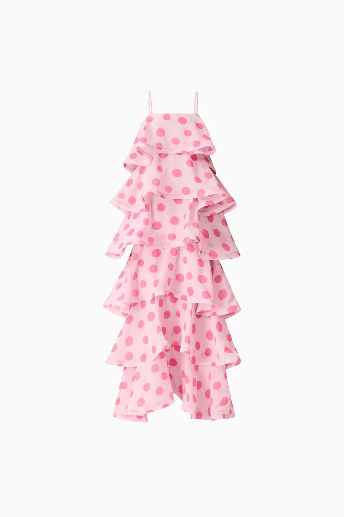 Elliatt Sola Tiered Maxi Dress - Pink Polkadot Maxi Dress Elliatt 