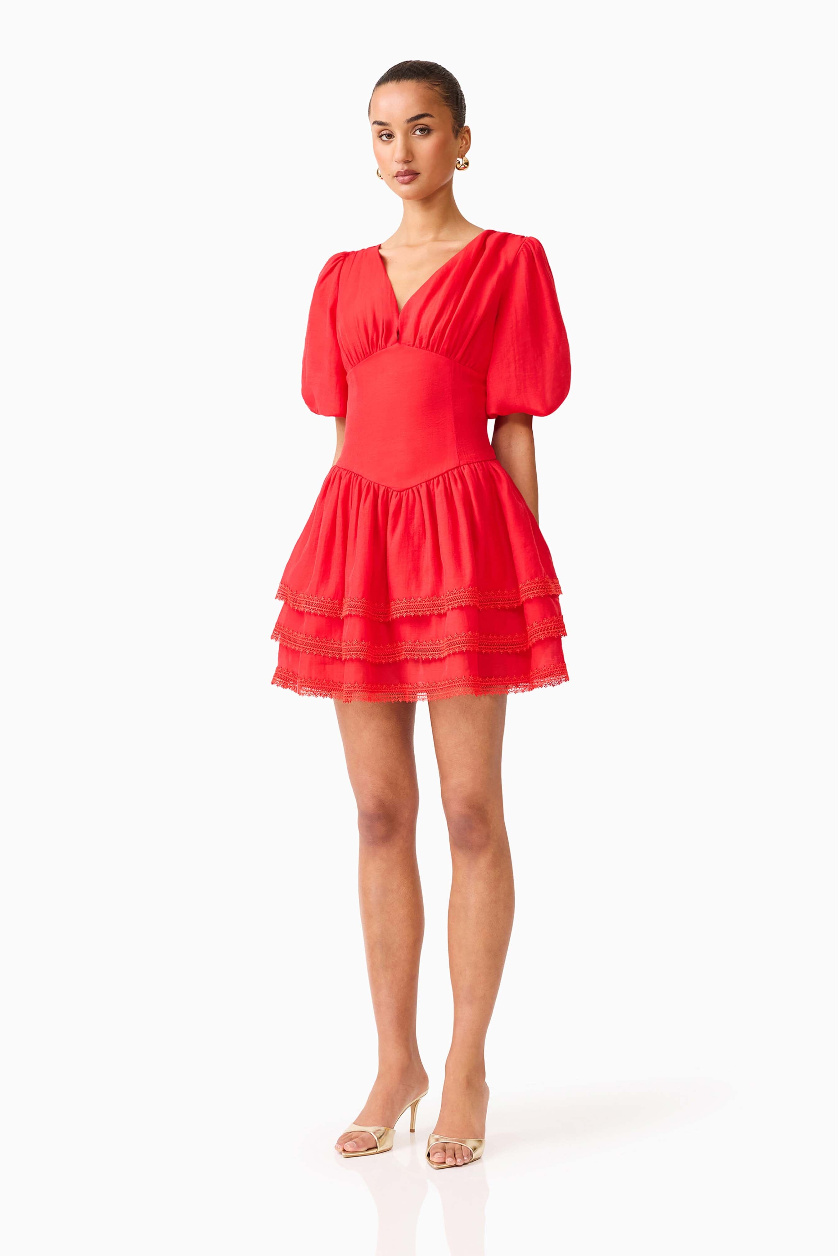 Elliatt Yvette Puff Sleeve Mini - Vermilion Red Elliatt