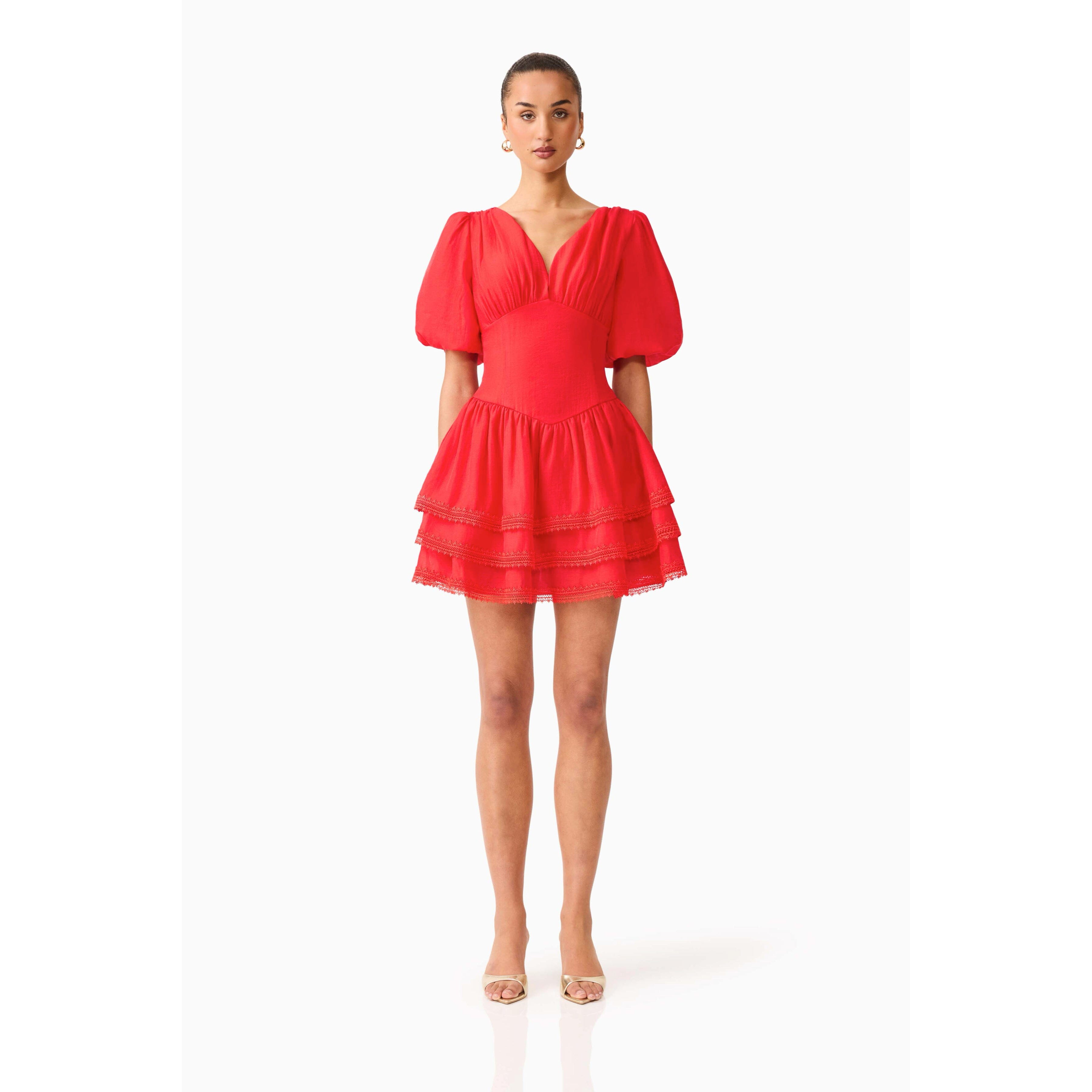 Elliatt Yvette Puff Sleeve Mini - Vermilion Red Elliatt