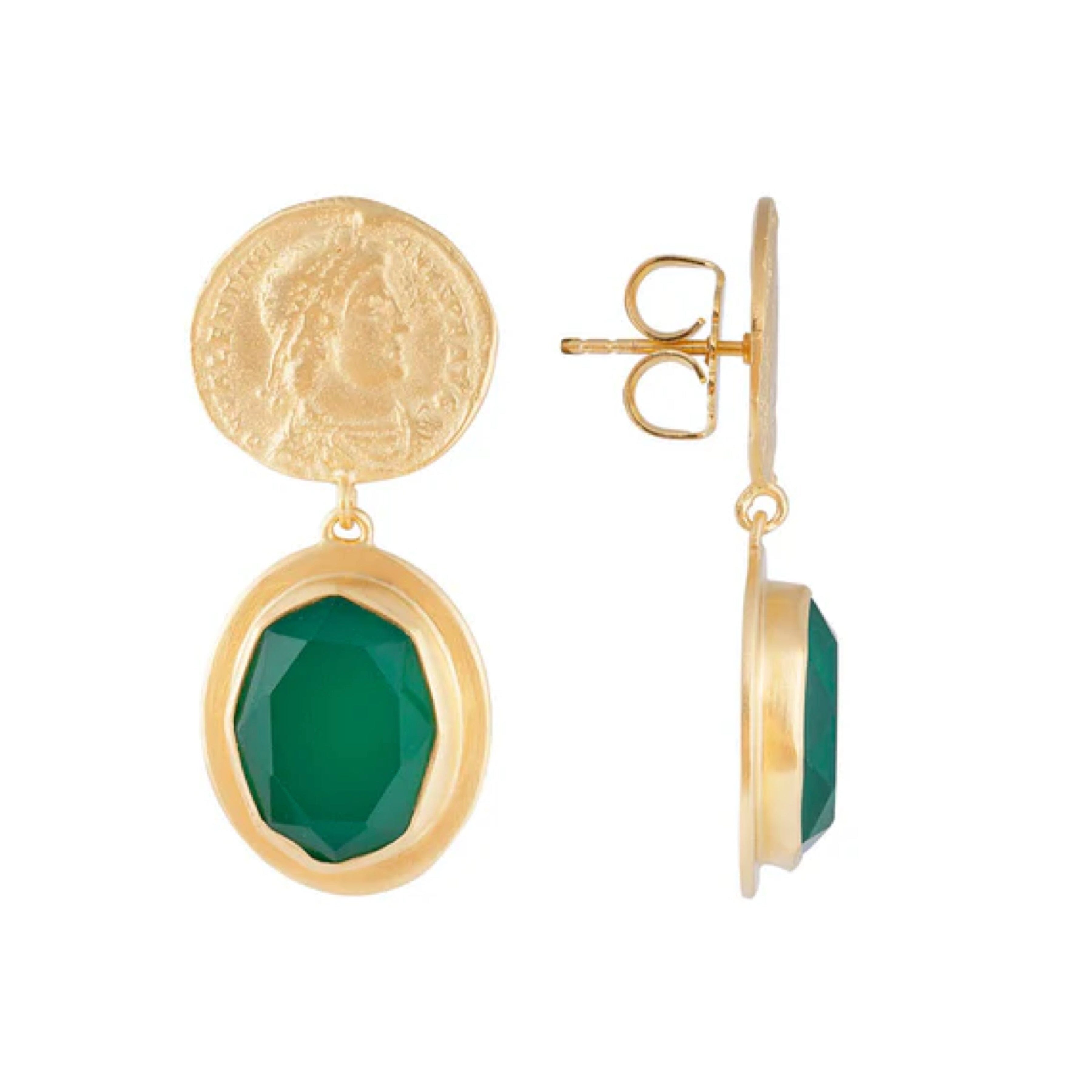 Fairley Green Agate Ancient Coin Drop Earrings Fairley