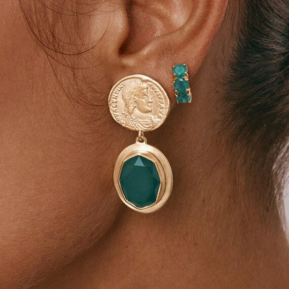 Fairley Green Agate Ancient Coin Drop Earrings Fairley