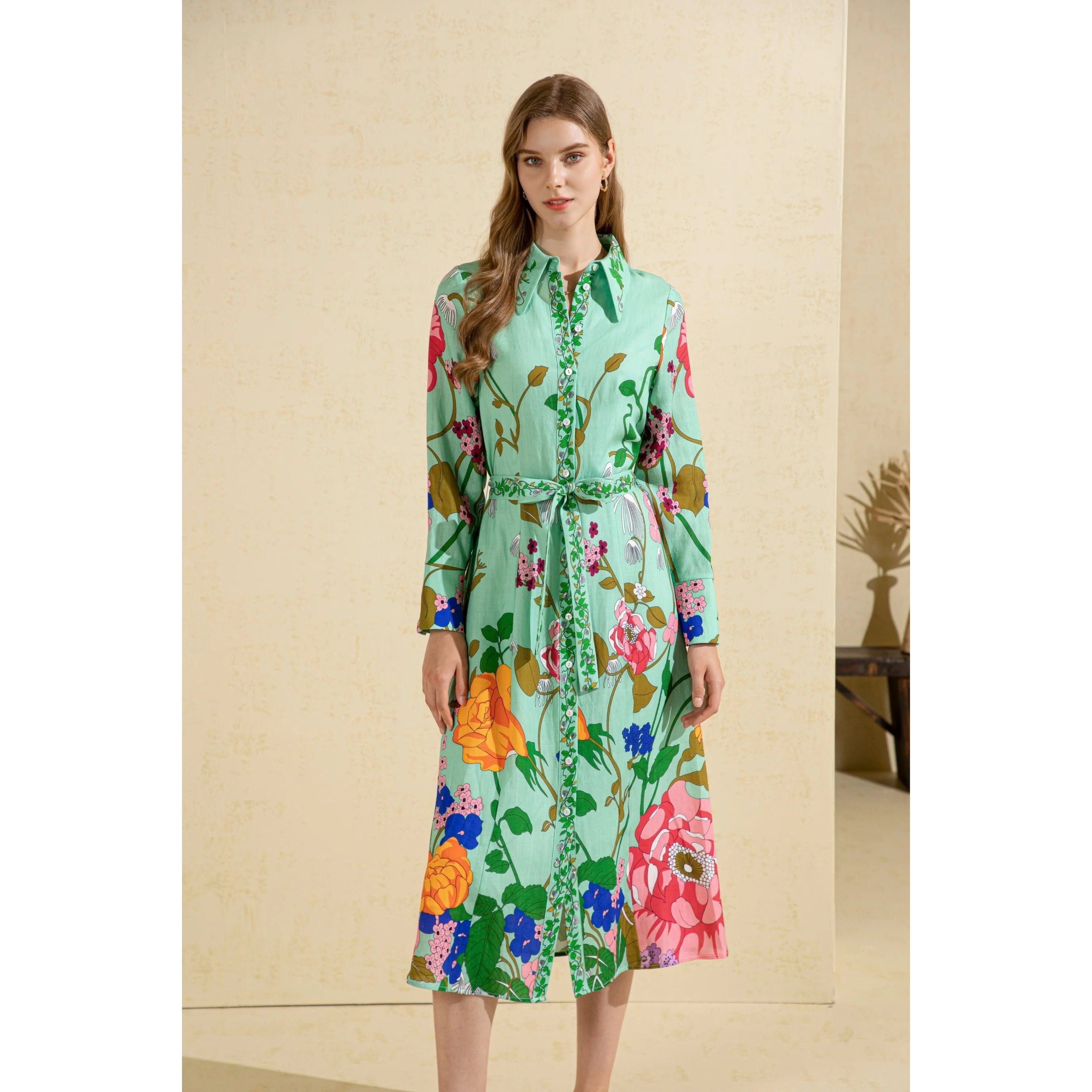 G.D.S. Lias Printed Dress - Green Print Midi Dress G.D.S. 
