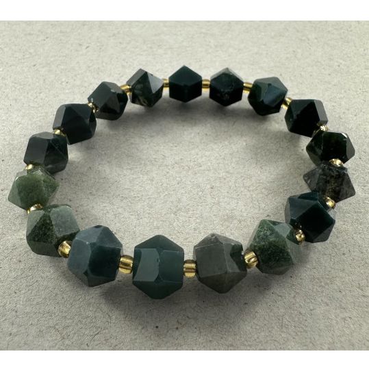 Hexagonal Stone Stretch Bracelet - Petrol Agate BRA2068 Indulge Me