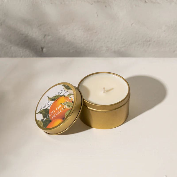 Inartisan Hand Poured Soy Candle in Brass Tin - Blood Orange & Pomelo Inartisan