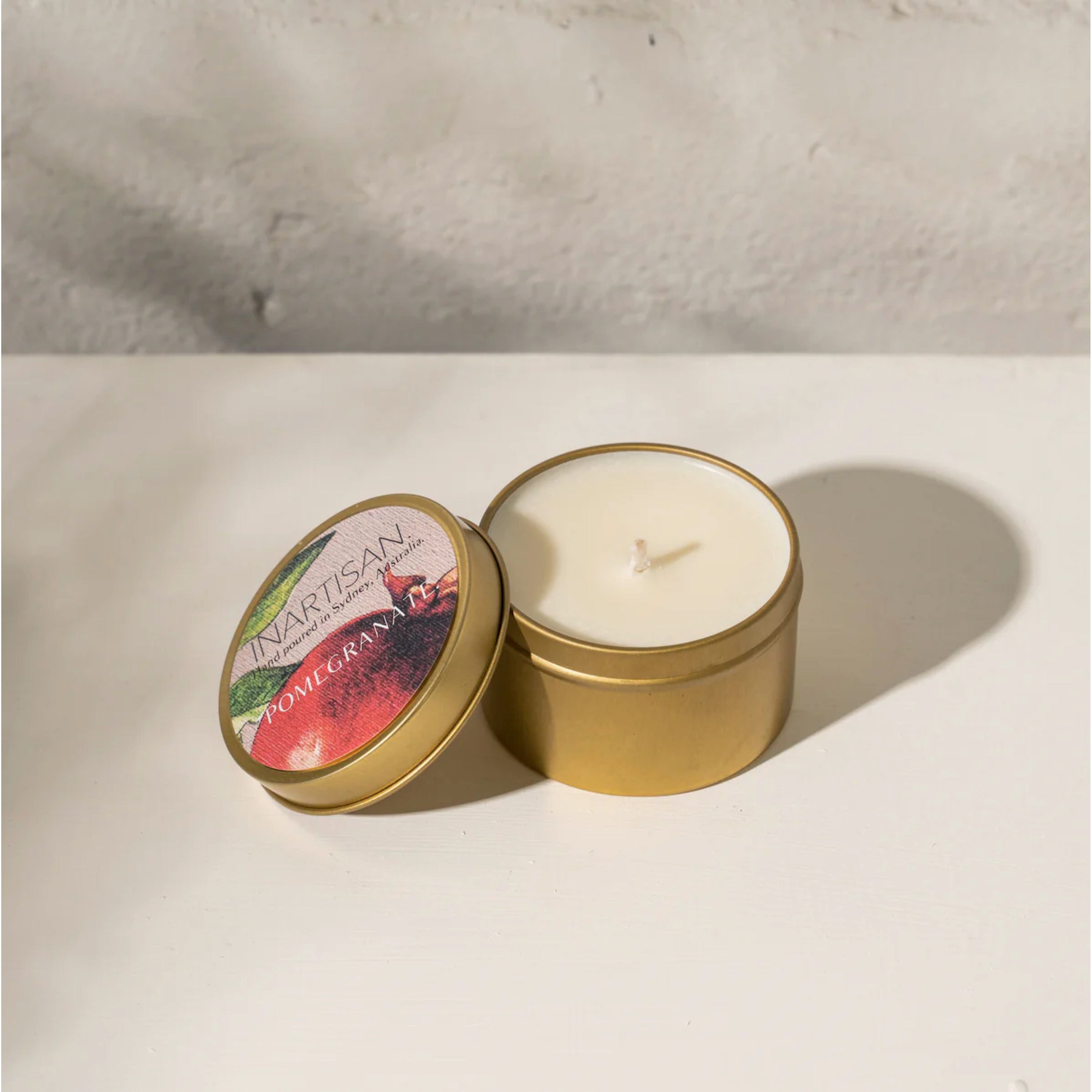 Inartisan Hand Poured Soy Candle in Brass Tin - Pomegranate Inartisan