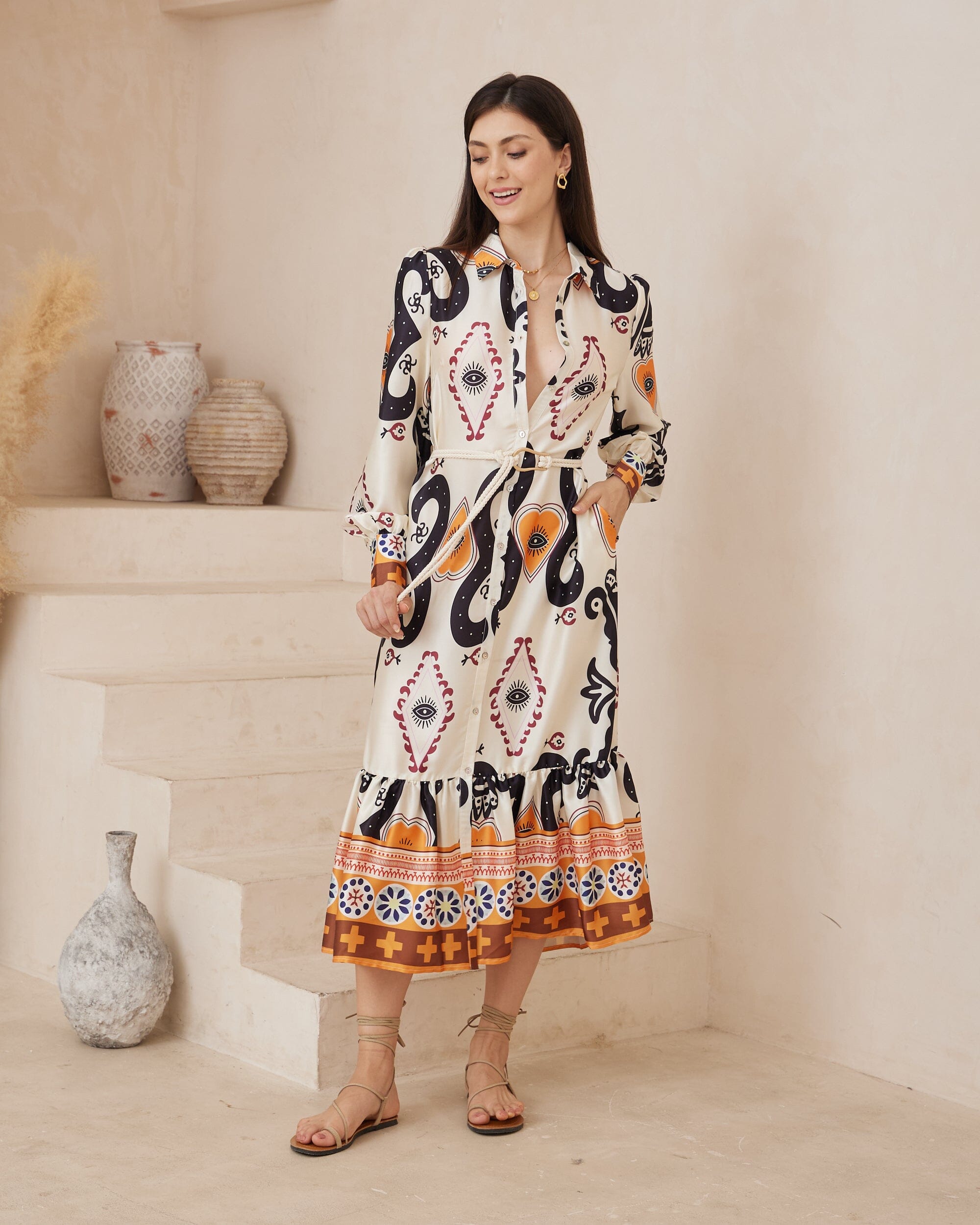 Iris Maxi Sleeved Maxi Dress- Tribal Eye Iris Maxi