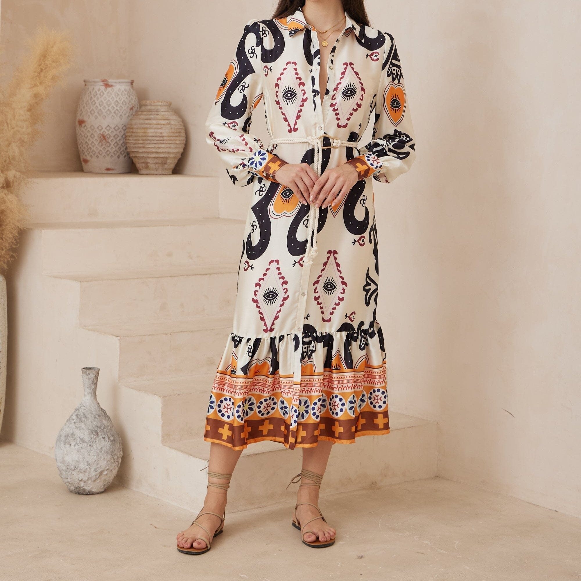 Iris Maxi Sleeved Maxi Dress- Tribal Eye Iris Maxi