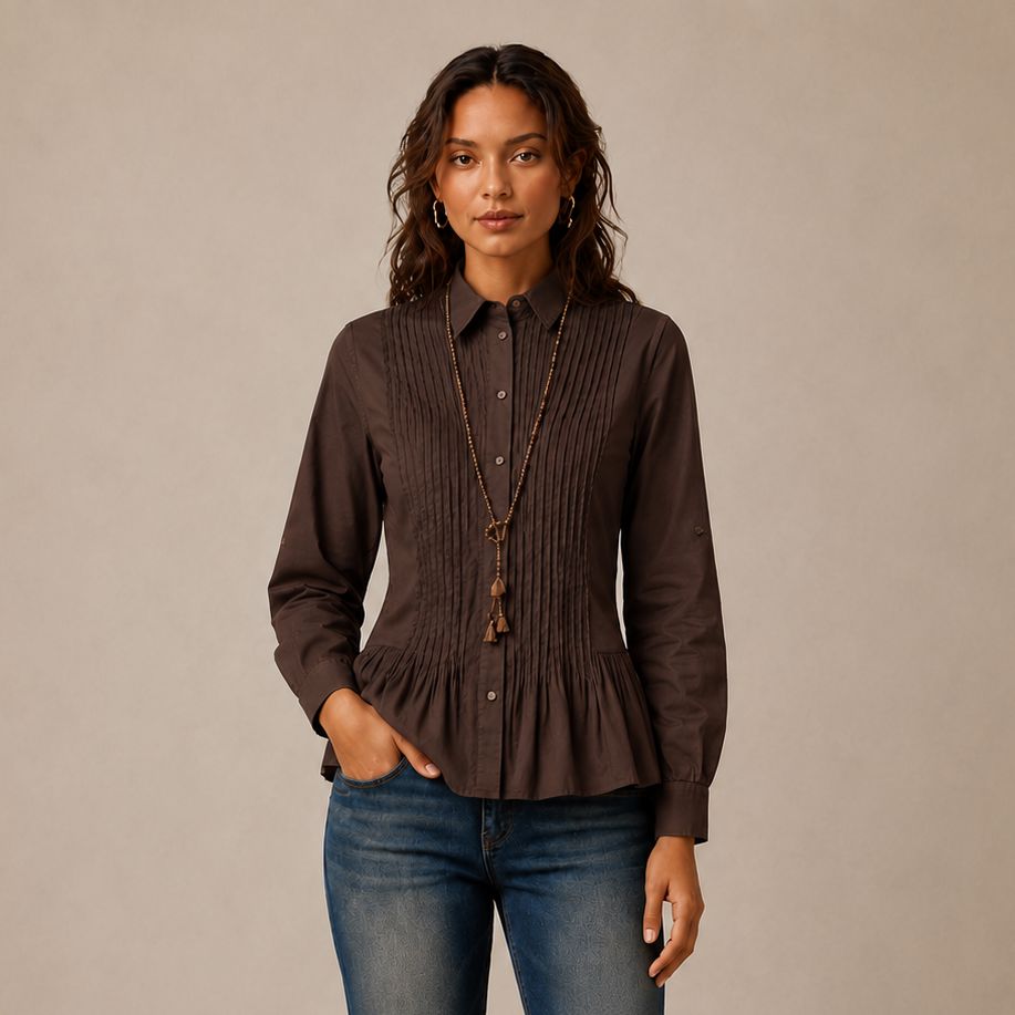 Joop & Gypsy Pin Tuck Shirt - Choco Women's Shirt Joop & Gypsy 