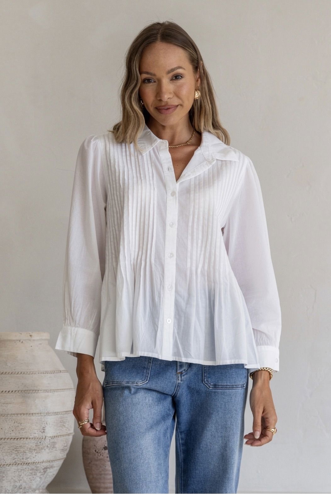 Joop & Gypsy Pin Tuck Shirt - White Women's Shirt Joop & Gypsy 
