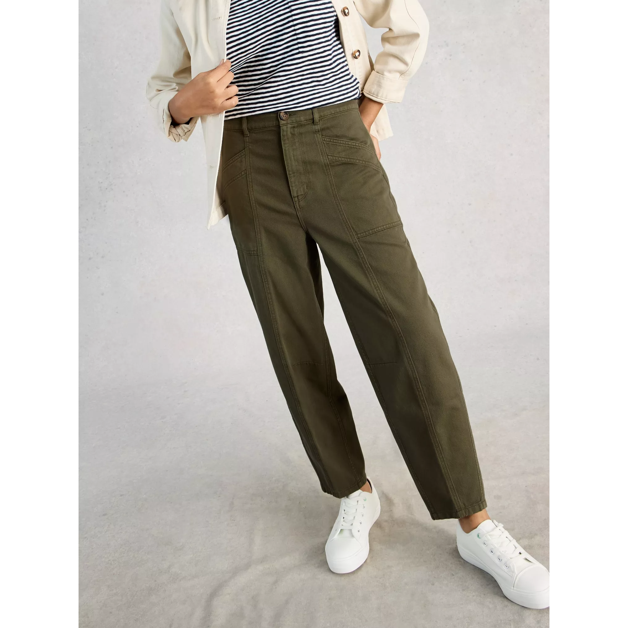 White Stuff Aubrey Barrel Trouser - Khaki Green