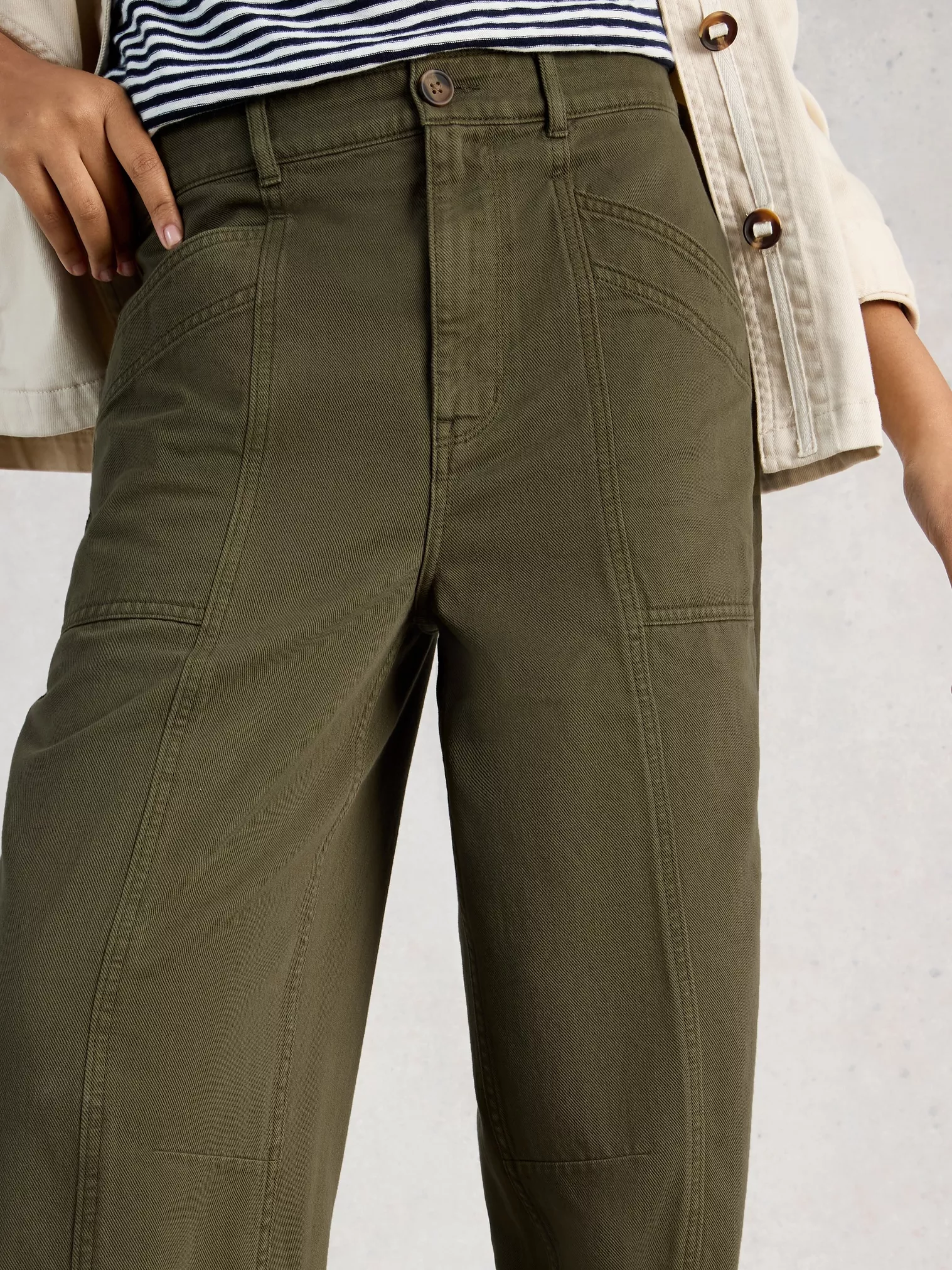White Stuff Aubrey Barrel Trouser - Khaki Green