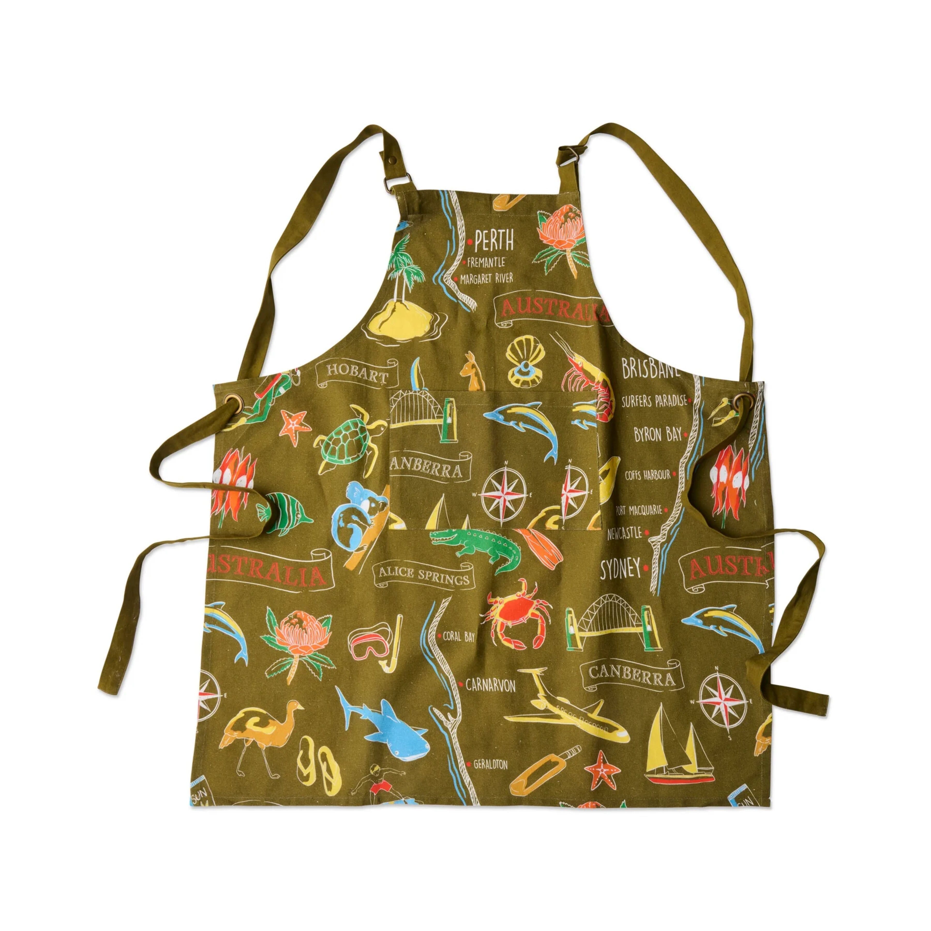 Kip & Co Aussie Road Trip Green Canvas BBQ Apron Kip & Co