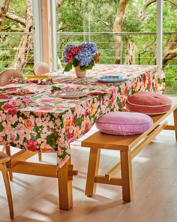 Kip & Co Rectangular Large Linen Tablecloth - Rose Garden Kip & Co