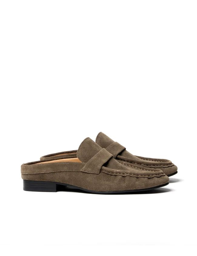 La Tribe Naomi Mule - Khaki Suede Slides La Tribe 
