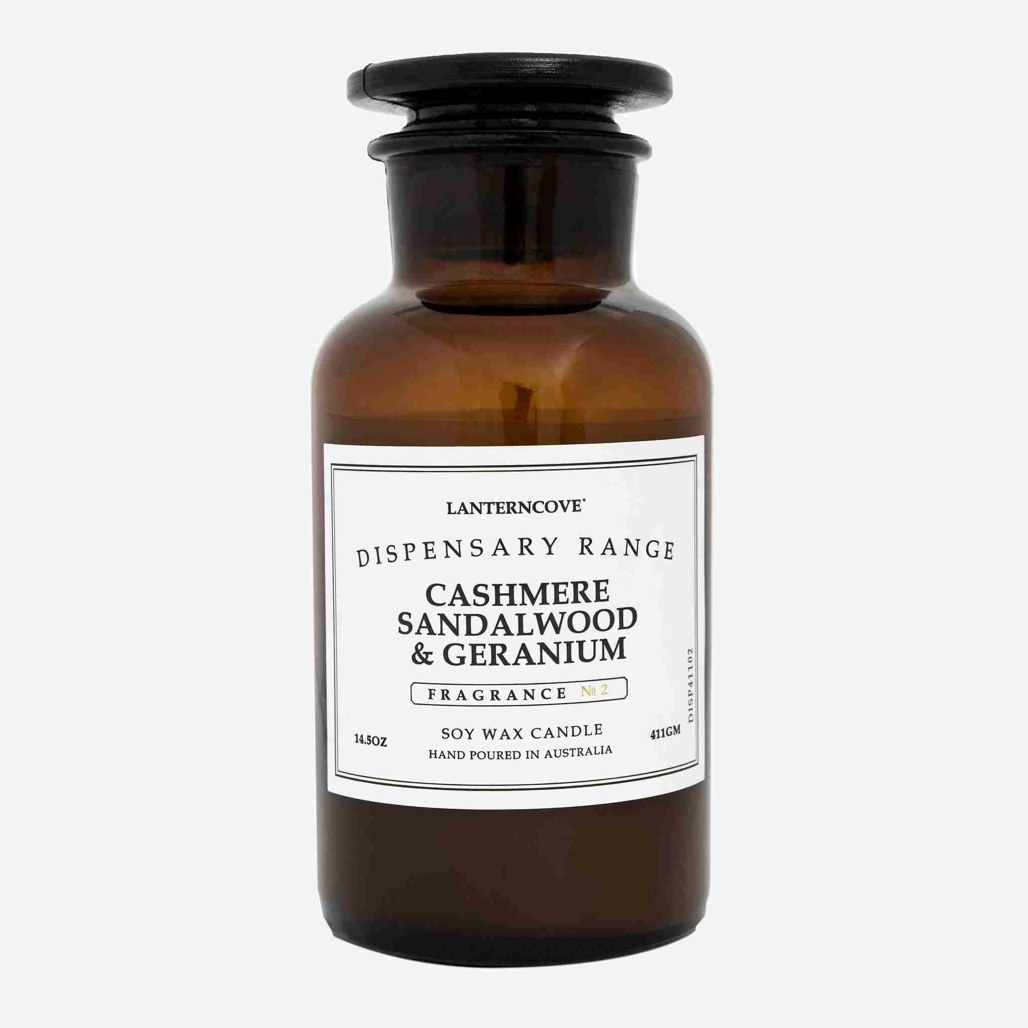 Lanterncove Dispensary Soy Candle 14.5oz - Cashmere, Sandalwood & Geranium Lanterncove