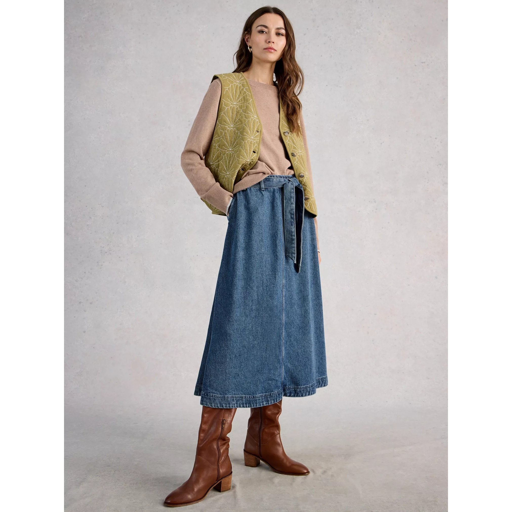 White Stuff Lexi Denim Midi Skirt - Mid Denim