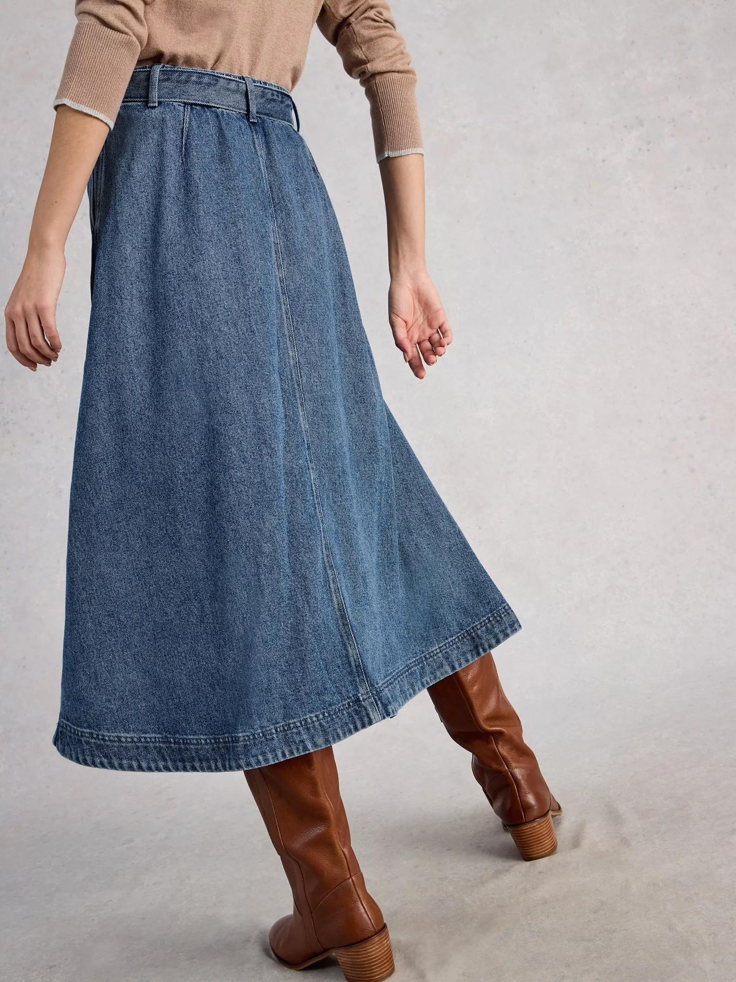 White Stuff Lexi Denim Midi Skirt - Mid Denim