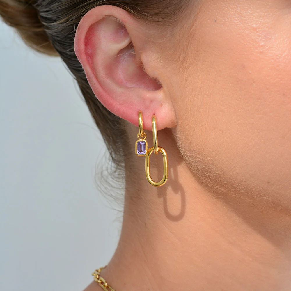 Linda Tahija Gemme Huggie Earrings - Gold Amethyst Linda Tahija