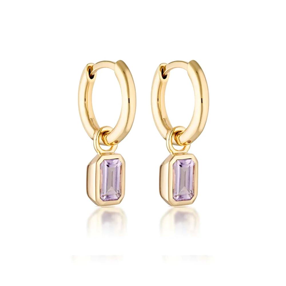 Linda Tahija Gemme Huggie Earrings - Gold Amethyst Linda Tahija