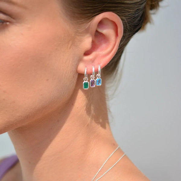 Linda Tahija Gemme Huggie Earrings - Silver Green Onyx Linda Tahija
