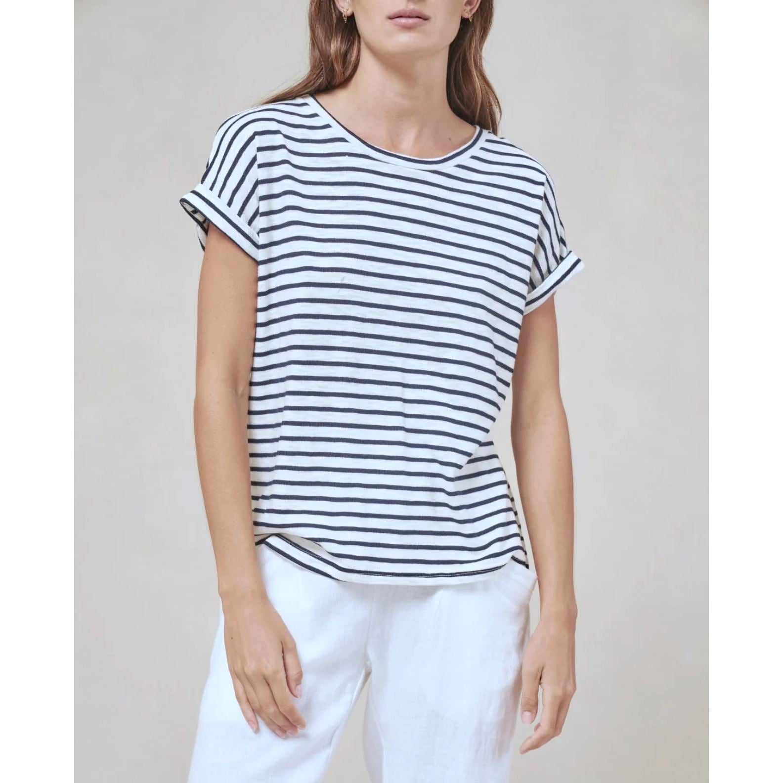 Little Lies Oscar Tee - Navy/White Stripe Little Lies